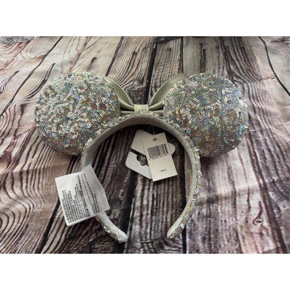 Disney Minnie Ears Headband Holiday  Silver Metallic Sequins - Picture 2 of 4